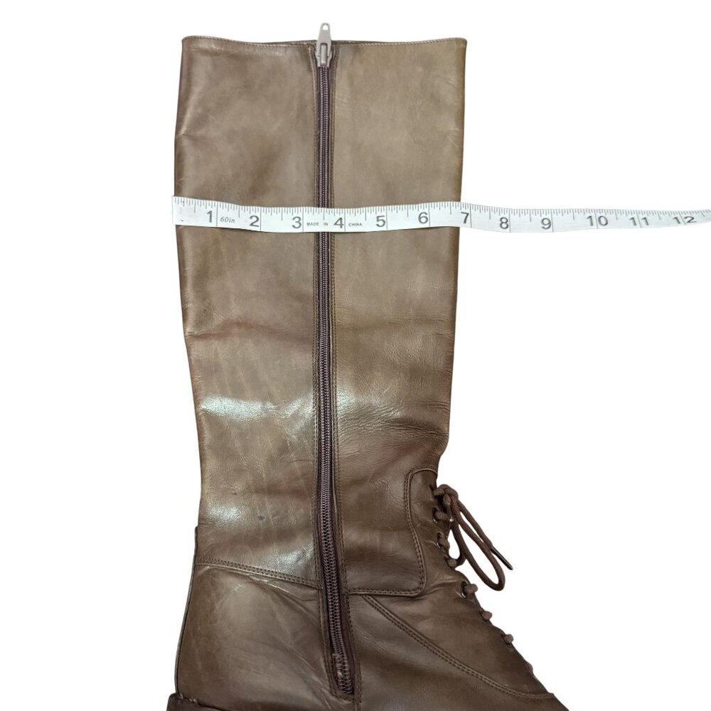 Armando Pollini Women's Brown Leather Zip&Tie Closure Block Heels Boots Size 39 - Picture 13 of 13
